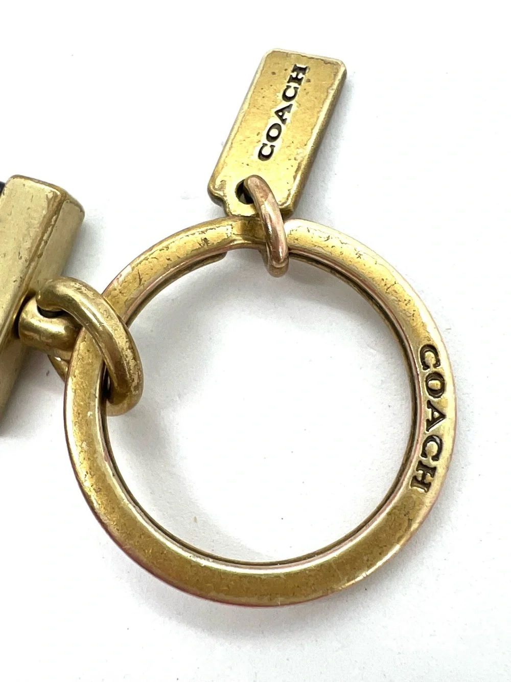 Vintage Coach Black Leather Valet Keychain Brass C Buckle Key Fob